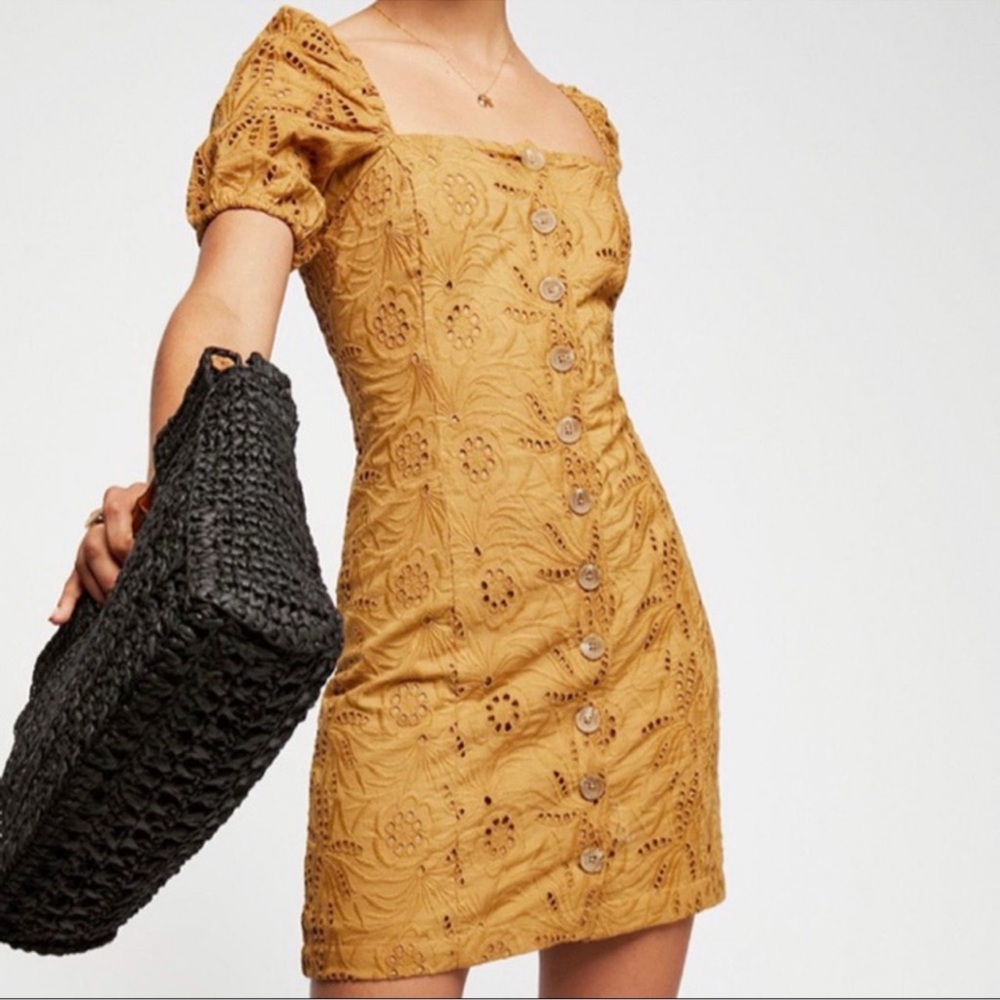 Free People Daniella mini button up crochet dress